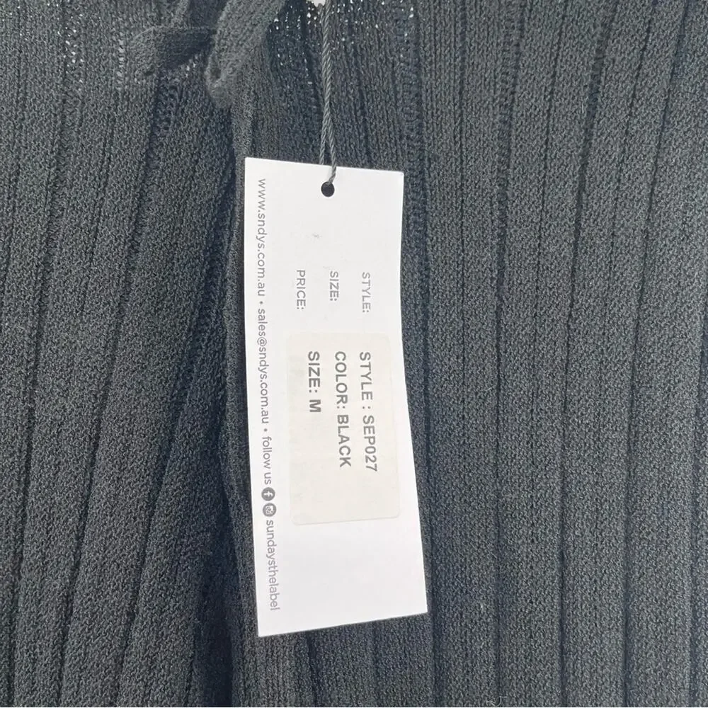 SNDYS Everyday Lounge x Revolve Baha Ribbed Knit Wide Leg Pants Black Medium NWT - Picture 9 of 16
